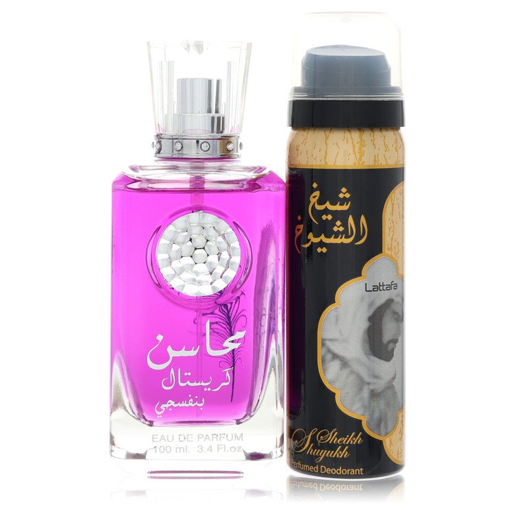 Lattafa Mahasin Crystal Violet by Lattafa Eau De Parfum Spray With 1.7 Oz Deodorant Spray (Unboxed) 3.4 oz for Women